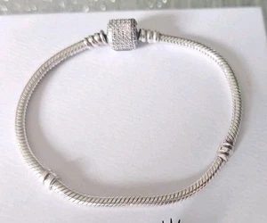Genuine Silver Pandora Moments Snake Pave Barrel Clasp Charm Bracelet 18cm BOXED - Picture 1 of 8