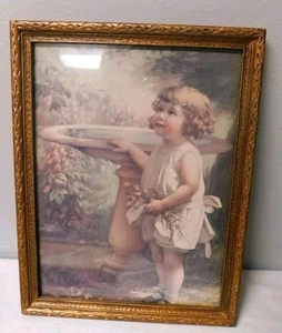 Ragazza vintage ornata incorniciata con bagno per uccellini di Zulu Kenyon 13,25"x 10,25" molto bella - Foto 1 di 3