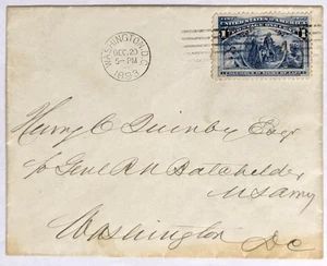 Washington D.C.--H. C. Quinby, c/o Gen. R.N. Batchelder, Q.M.G., D.C./1-C./1893! - Picture 1 of 2