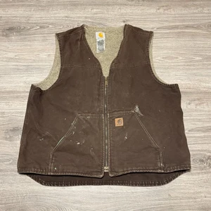 Chaleco de Colección Carhartt V26 DK5 Para Hombre XL Marrón Sherpa Forrado Lona Ropa de Trabajo Pintura - Imagen 1 de 6