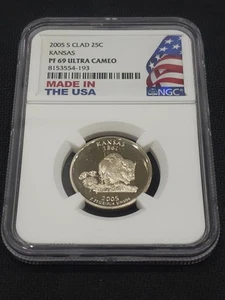 Cuarto de baño S Clad 25c 2005 Kansas State NGC PF 69 Ultra camafeo - Imagen 1 de 2