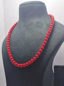 AAA+ 925 SILVER 24" STRAND NECKLACE RED CORAL GEMSTONE 8 MM ROUND BEADS - Picture 1 of 8