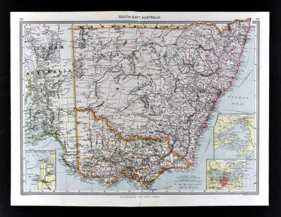 1907 Phillips Map Australia Sydney Melbourne Adelaide Victoria New South Wales - Image 1 of 4