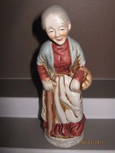 Ceramic figurine no6 old woman standing with stick /basket 140 to 180 mm ex/cond - Picture 1 of 3