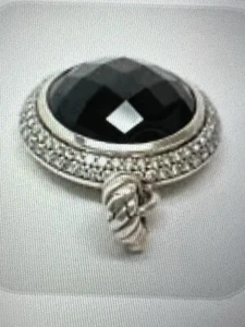 David Yurman 18mm Cerise Black Onyx & Pave Diamond Pendant Enhancer - Picture 1 of 3