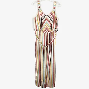 Lane Bryant Women Rainbow Stripped Jumpsuit Size 18 Cropped Belted Sleeveless - Picture 1 of 8