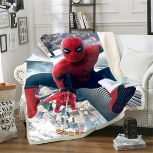 Sherpa Fleece Throw Blanket Plush Flat Warm Soft Blanket Home Decor Spiderman - Foto 1 di 6
