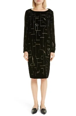 LAFAYETTE 148 Black Gold Embroidered Velvet CRESSIDA Cocktail Shift Dress M 8/10 - Image 1 of 4