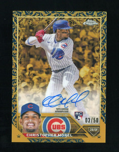 2023 Topps Chrome Gilded Gold Blue Refractor Christopher Morel Auto RC 3/50