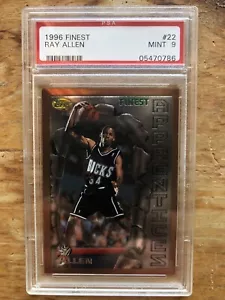1996-97 Finest Ray Allen RC #22 PSA Mint 9 Bucks Rookie - Picture 1 of 8