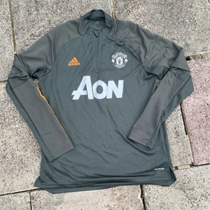 Manchester United Mens LARGE Long Sleeve Warm Up Shirt AON Adidas Quarter Zip - Picture 1 of 13