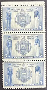 US 1936-37 Sc# 794 Naval Academy 5c - Strip of 3 - MNH OG - Picture 1 of 2