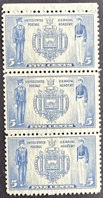 US 1936-37 Sc# 794 Naval Academy 5c - Strip of 3 - MNH OG - Image 1 of 2