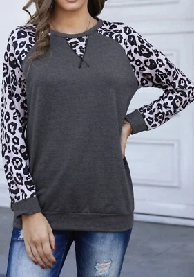 Top de mujer pequeño gris leopardo manga larga Foto 1 de 4