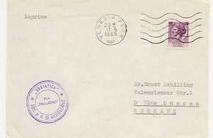 Italien 1969 Paquebot Seapost Schiff Event Cover M/N Palladio Venezia Ferr to German - Bild 1 von 1