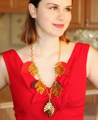 Kate Spade New York "A New Leaf" Madison Ave Statement Necklace Leather & Gold - Image 1 of 4