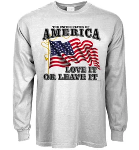 Long sleeve t-shirt USA love it or leave it American pride US flag America first - Picture 1 of 1