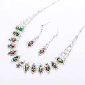 Collana donna argento girocollo strass pendenti cristalli catena set gioielli - Foto 1 di 4
