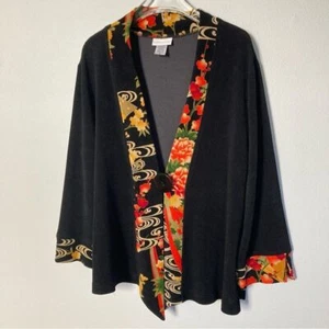 Soft Surroundings Jacket Topper Women Medium Asian Inspired Red Black Crepe Boho - Picture 1 of 8