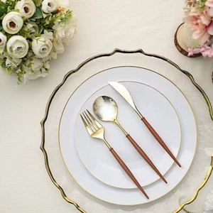 24 GOLD BROWN Plastic CUTLERY Disposable Spoon Fork Knife Set Party Supplies - Picture 1 of 8