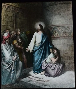 Magic Lantern Slide WOMAN TAKEN IN ADULTERY C1900 ILLUSTRATION RELIGION DORE - Picture 1 of 2