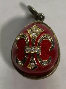 Vintage Sterling Silver Gilt Red Enamel Russian Egg Pendant w/Crystals Beautiful - Picture 1 of 4