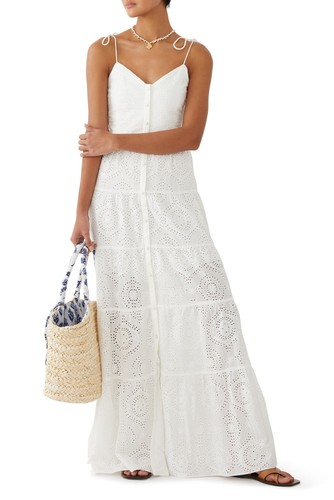 OFF WHITE Maxi abito donna Alice + Olivia Shantella a strati in cotone bianco sporco taglia 10