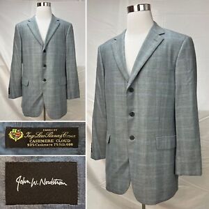 Loro Piana Nordstrom 46L Cashmere Silk Cloud Gray Windowpane Plaid Blazer Jacket