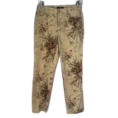 Lauren Ralph Lauren Floral Casual Cotton Slim Ankle Pants Size 6P Tan - Image 1 of 4