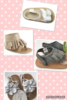 Sandalias Baby Ciervo Niñas Azul Dorado Flecos Tanga Talla 1 - 3 Nuevas con Etiquetas Blanco Brillo Foto 1 de 4