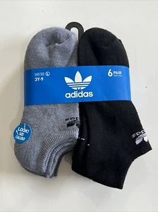 Adidas Originals 6 Pairs No Show Socks - Youth size Size L (3Y-9) Black gray New - Picture 1 of 7