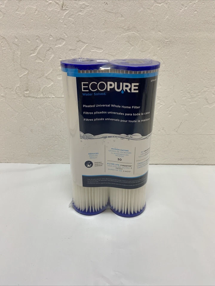 2-Pack EcoPure Universal Fit Pleated Replacement Water Filter EPW2P - Image 1 of 4