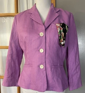 Chaps 100% Linen Blazer Jacket Womens Sz M Lavender Pockets Career Academia City - Picture 1 of 14