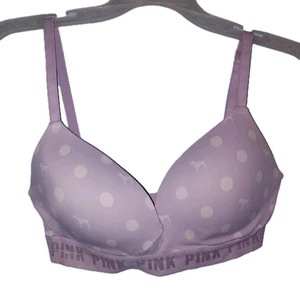Victoria's Secret Pink Everywhere Wireless Push Up Bra Women's 34D LILAC LOGO - Picture 1 of 6