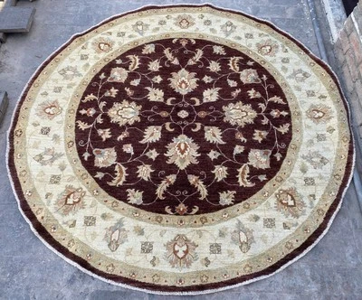 7x7 Chocolate Handmade Floral Ziegler Rounded Rug Oriental Turkish Circle Rug - Image 1 of 4