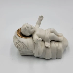 Vintage Caffco handbemalt weiß gold Porzellan Krippe Ersatz Jesuskind  - Bild 1 von 3