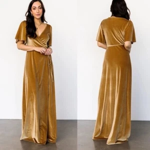 Maxi Vestido Envolvente de Terciopelo Meghan Nacido en el Báltico XXL Dorado Cuello en V Largo Elegante Para Mujer - Imagen 1 de 10