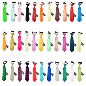 Boys Elastic Tie Satin Solid Plain Wedding Pre-Tied Necktie 0-2/0-7 Yrs by DQT - Picture 1 of 130