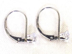 14k White Gold .585 Diamonique CZ-1.00 tcw Solitaire Leverback Earrings - Picture 1 of 17