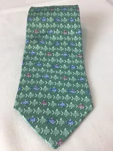 Cravatta Tommy Hilfiger stampa animale pesce mare nautica verde novità 100% seta - Foto 1 di 8
