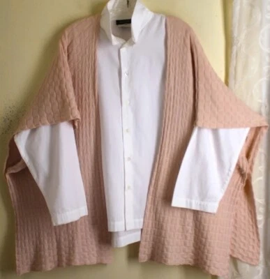 Eskandar O/S ROSA Algodón Seda Cachemira 30" Tabardo Chaleco Cárdigan Suéter $1590 Foto 1 de 4