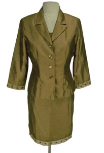 JESSICA HOWARD Womens 3 pcs  Skirtsuit Size 12 Olive Green Beaded Hem Skirt 74P - Picture 1 of 8