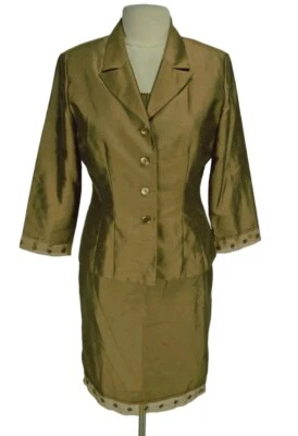 JESSICA HOWARD Mujer 3 piezas Falda Talla 12 Verde Oliva Cuentas Dobladillo Falda 74P Foto 1 de 4