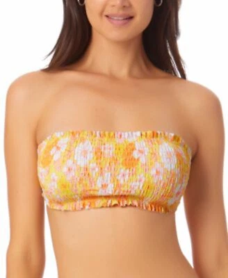 CALIFORNIA WAVES Smocked Bandeau w/Straps Bikini Swim Top Size M Yellow - Image 1 of 2