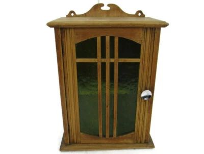 Apothecary Bathroom Medicine Kitchen Cabinet Wood Art deco Green Glass Gorgeous - Image 1 of 4