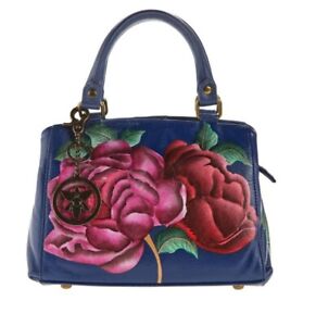 Anuschka Hand-Painted Leather Triple-Compartment Satchel-Moonlit Peonies -NWT