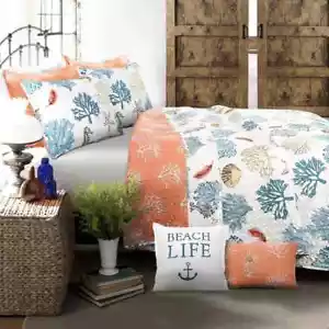 Lush Decor~ Coastal Reef Feather, Reversible quilt, 7pc set, Full/Queen New! - Picture 1 of 4