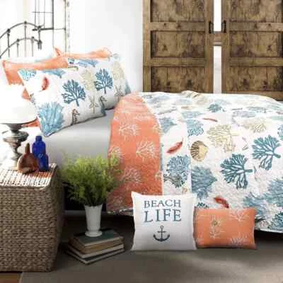 LUSH Decor~ Coastal Reef Feather, Reversible Quilt, 7pc SET, Full Queen New Quil - Image 1 of 4