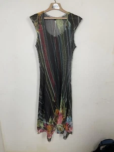 Komarov Womens Dress Large Floral Fairy Crinkle Rainbow Whimsigoth Boho Flowy - Picture 1 of 7