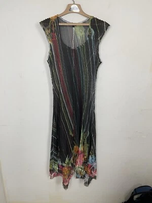 Komarov Womens Dress Large Floral Fairy Crinkle Rainbow Whimsigoth Boho Flowy - Image 1 of 4